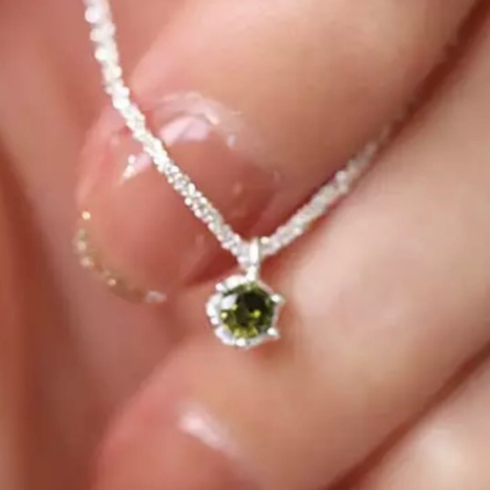 Simulated Emerald CZ Necklace – 14K Gold Plated 925 Silver, Dainty Round Pendant - Picture 9 of 11